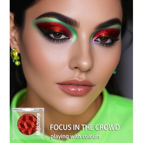 DE'LANCI DE¡¯LANCI Chameleon Red Glitter Eyeshadow Highly Pigmented, Single Metallic Glitter Red Eye Shadow Palette Intense Color Shifting, Chrome True Red Shimmery Glitter Eyes Warm Goth Smoky Makeup