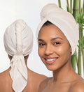 Harmony Weave Ivory White Bamboo Hair Towel Wrap for Women — Fast Dry, Anti-Frizz, Curl Friendly, Includes Elastic Strap, 1-Pack
