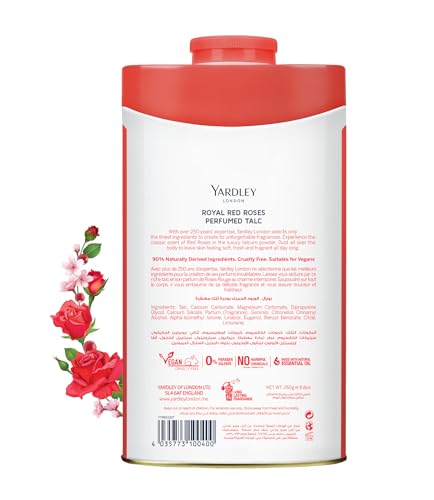 Yardley London Red Roses Perfumed Talc Powder, 8.8 oz