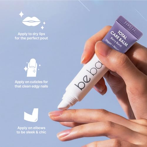 Naisture Be Bare Total Care Balm Dual Pack - Berry Burst and Peachy Pleasure Nourishing Multi-Balm with Vitamin E for Moisturizing Lips, Nails, Elbows and Dry Skin (2 pc)