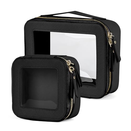 Valleycomfy Clear Cosmetic Bag Set Travel Toiletry Bag Set,Clear Makeup Organizer Bag with Visual Window Double Zipper