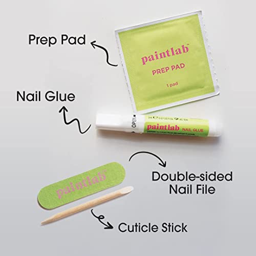 PaintLab Press On Nails - 30 Piece Fake Nails with Glue, Nail File, Prep Pad & Cuticle Stick | Non Toxic & Cruelty Free | Long Lasting & Complete Glue On Nails for Women & Girls (Checkmate Almond)