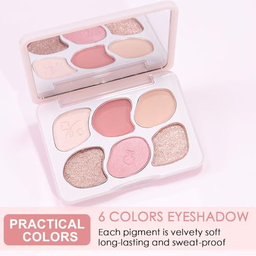 6-Color Eyeshadow Palette with Mirror – Pigmented, Blendable Makeup