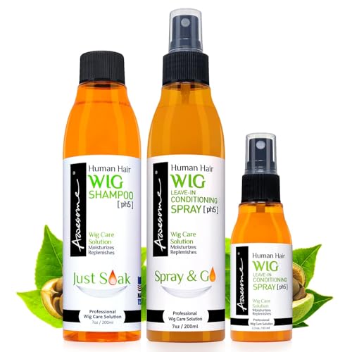 Human Hair Wig Care Kit - Shampoo, Conditioner & Detangler Spray