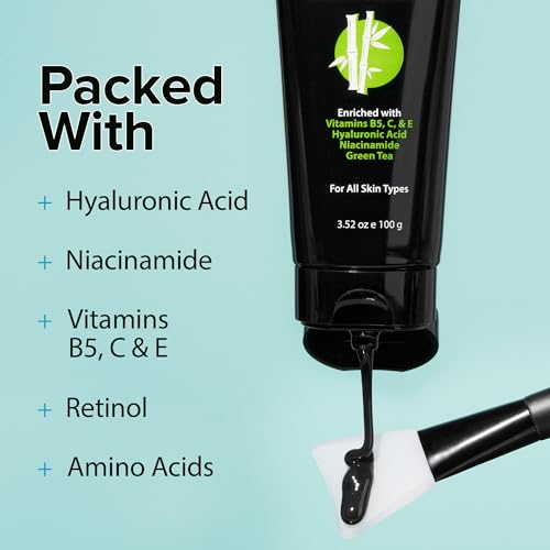 Ebanel Charcoal Peel Off Face Mask Applicator Set, Deep Pore Cleansing Minimizer Blackhead Remover with Niacinamide, Hyaluronic Acid, Vitamin C, Green Tea, Deep Cleanse Black Masks Peel Off Gel Mask