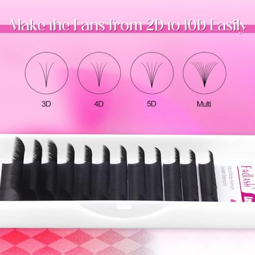 FADLASH Easy Fan Lash Extensions C D Curl Blooming Volume Eyelash Extensions 8-25mm Volume Lashes Self Fanning Eyelashes Extensions Supplies Lash Tray (0.07D, 14mm)