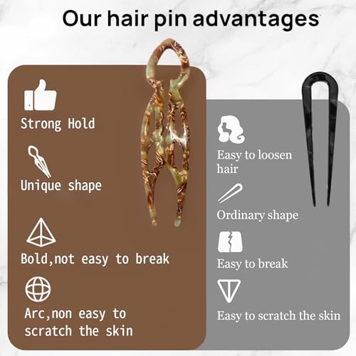 Wawou 3-Pack French Hair Pins with Leopard Tortoiseshell Prints, Non-Slip Curved Design for All Hair Types
