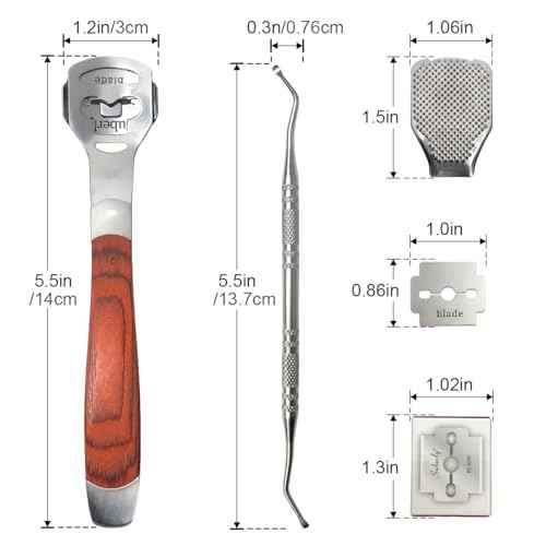 43 Pcs Callus Shaver for Feet Set, Foot Callus Shaver, (1 Stainless Foot File &1 Foot File Heads & 40 Replacement Slices Blades & 1 Nail Cleaning)
