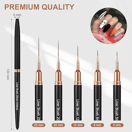 Artdone Metallic Nail Liner Brush Set, 5 Sizes (5-25mm)