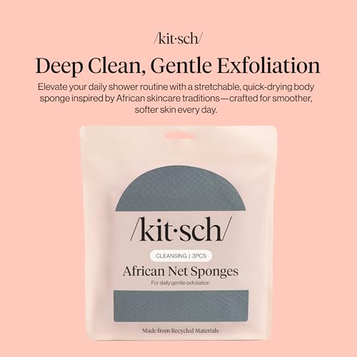 Kitsch African Net Sponge Aqua Grey 3-Pack - Exfoliating Body Scrubbers for Smooth Skin