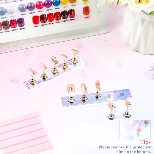 ANGNYA Nail Stand for Press on,2 Set Aurora Nail Holder for Painting Nails Press on Nail Stands Fake Nail Stand with 96 Pcs Reusable Sticky Putty for Nail Art Display Home & Salon Use