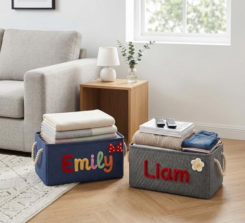 Personalized Fabric Storage Baskets with Custom Name Embroidery