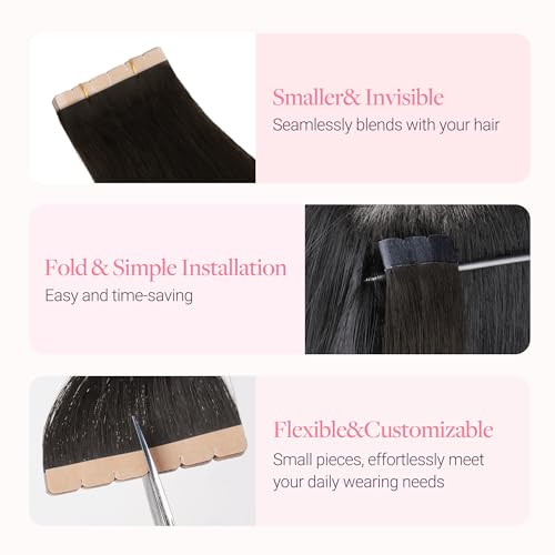 GOO GOO Tape in Hair Extensions Human Hair, 2 Dark Brown, 20inch 40g 10pcs, Mini Tape Cut to Fit£¬Skin Weft Seamless Invisible, Remy Human Hair