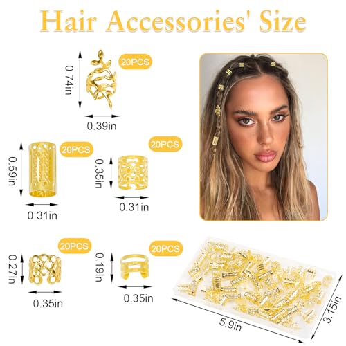 Gold Hair Cuffs for Braids - 100 Piece Set