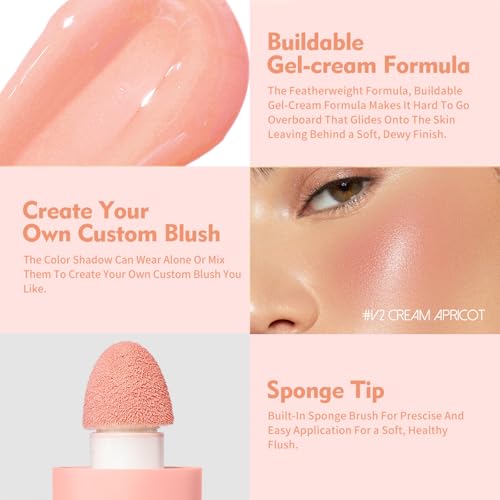 Blush Liquid Makeup Cream Stick, Blendable Cheek Weightless Watercolor Sheer Finish, Soft Peach Face Tint for Mature Skin, Easy Application Beauty Essential (V2 Cream Apricot)