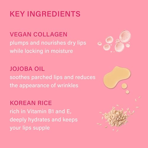Melixir Vegan Lip Treatment, Sheer Tinted Lip Balm for Instant Hydration & Shine, Moisturizing Lip Gloss, Infused with Vegan Collagen & Jojoba Oil, Cruelty-Free, Korean Skincare-2 Rose(0.5oz/15g)