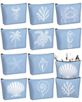 Coastal Ocean Themed Cosmetic Bag Set - 10 Pcs Beach Inspired Makeup & Toiletry Pouches