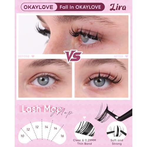 OKAYLOVE Manga Lash Clusters with Spikes, LIRA 8-18mm DIY Cluster Eyelash Extensions Kit, 140pcs CC Curl Clear Band Individual Lashes with Lash Bond and Seal, Remover, Lash Tweezers