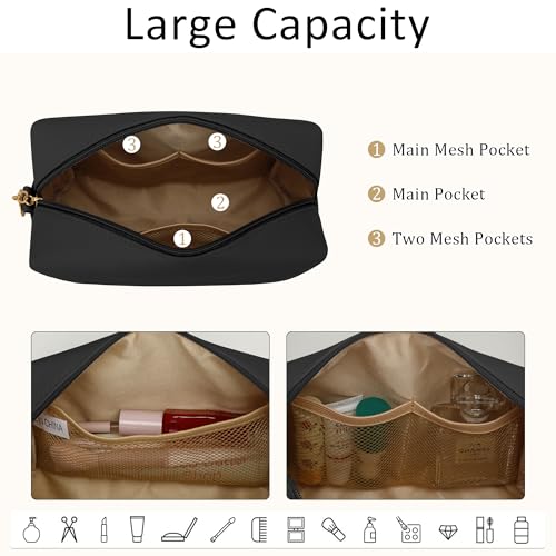 Personalized Initial Makeup Bag | Waterproof PU Leather Cosmetic Toiletry Travel Bag