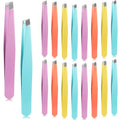 Maitys 16 Pieces Slanted Eyebrow Tweezers Stainless Steel Tip Precision Tweezers Bulk for Women and Men Personal Care Ingrown Hair, Facial Hair and Lash Extension