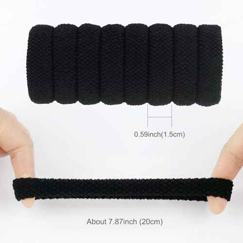 Thick Fit Elastic Hair Bands No Damage Seamless Hair Ties for Heavy, Curly Hair Soft Pony Holders Elastics Hair Bands 8pcs(Black)