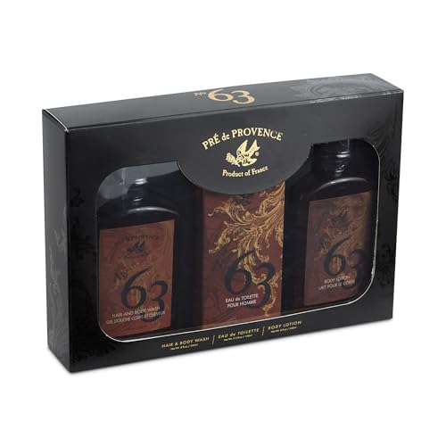 Pre de Provence No. 63 Men¡¯s Gift Set ? Shower Gel, Eau de Toilette & Body Lotion ? 3-Piece Grooming Kit with Masculine Fragrance