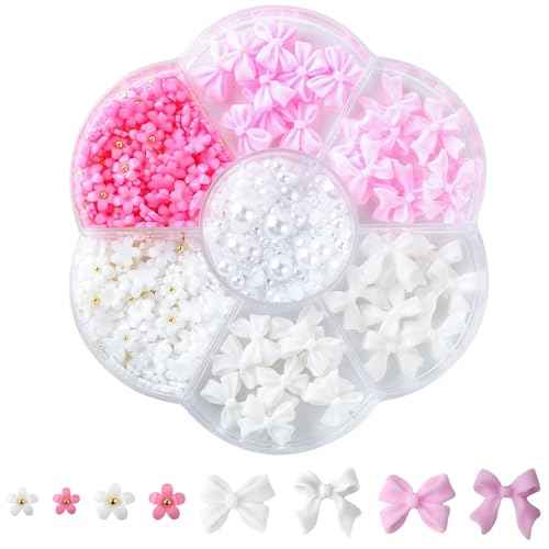 Kawaii Nail Charms,3D Nail Art Charms Bow Nail Charms Pearls Y2K Slime Charms for DIY Nail Art Decoration Supplies Flatback Resin Cute Cat Charms for Acrylic Nail Cartoon Kitty Nail Accessories & Tool