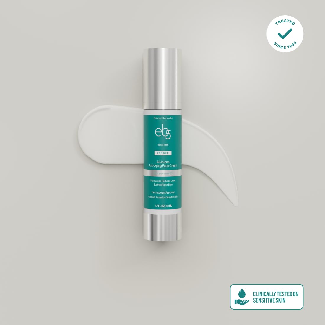 eb5 Men’s All-in-one Anti-Aging Face Cream | Formulated with Retinol, Vitamins E, B5, and A to Moisturize, Reduce Lines and Soothe Razor Burn - 1.7 Fl Oz