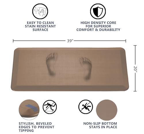 ComfiLife Anti Fatigue Floor Mat – 3/4 Inch Thick Perfect Kitchen Mat, Standing Desk Mat – Comfort at Home, Office, Garage – Durable – Stain Resistant – Non-Slip Bottom (20" x 39", Beige)