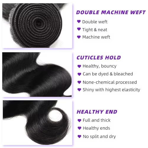 12A Human Hair Bundles 20 Inch Body Wave Bundles Human Hair 100% Unprocessed Brazilian Virgin Weave 1 Bundle for Women Natural Black Wavy Human Hair Extensions
