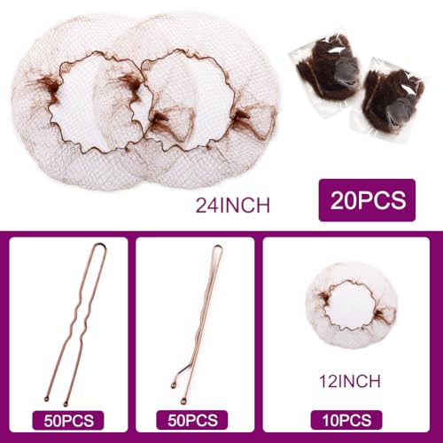 130PCS Hair Nets & Pins Set - Light Brown, 2 Sizes for Ballet, Professional Styling