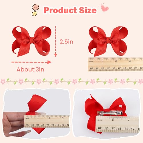 40 Pcs 3-Inch Grosgrain Hair Bows for Girls with Clips