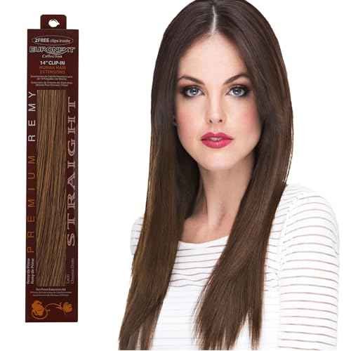END OF YEAR COUPON SALE- EURONEXT Clip in hair extensions, 100% Remy human hair, 14 inches, Straight, Curly, Dark Brown