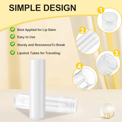 Empty Lip Balm Tubes for DIY Lipstick with Leak-proof Caps, 100-Pack Lip Balm Containers BPA Free, White
