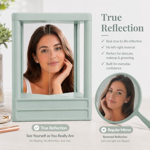 Non-Reversing Mirror True Image Tabletop Vanity 6.9"
