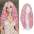 Haloo 26-Inch Pink Wig with Curtain Bangs - Wavy Curly Synthetic Hair