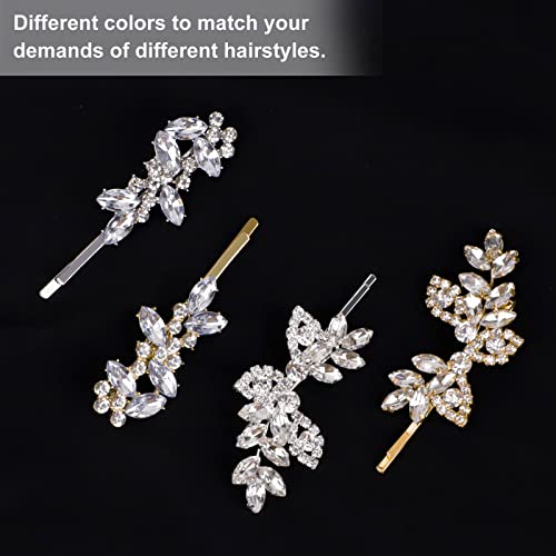 IBEQUEM 8Pcs Rhinestone Bridal Hair Clip Leaf Wedding Hairpins, Rose Gold Bride Crystal Hair Clips, Elegant Crystal Bobby Sparkly Pins, Rhinestone Flower Barrette Hair Accessories for Women Girls