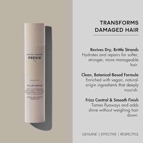PREVIA Regenerating Hair Serum for Dry Damaged Hair - Strengthens Repairs Split Ends & Frizz - Anti-Aging Hair Oil for Shiny Healthy Soft Hair - Nourishing Natural Ingredients for Hair Growth 3.38 oz