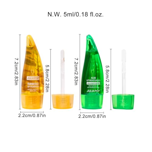 Turmeric Plumping Lip Gloss & Aloe Oil Set - 2 Pack Lip Enhancer