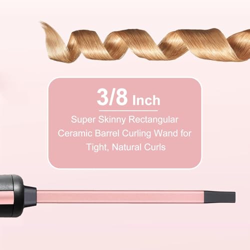 UNOBEY 3/8 Inch Thin Curling Wand, Small Square Ceramic Iron for Tight Curls