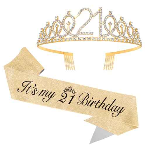 21st Birthday Sash and Crown Gifts for her Tiara for Women Girl 21st Its My Birthday Sash Headband Accessories Decorations