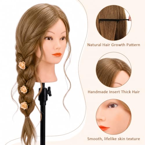 MYSWEETY 18" Mannequin Head with Real Human Hair & Clamp