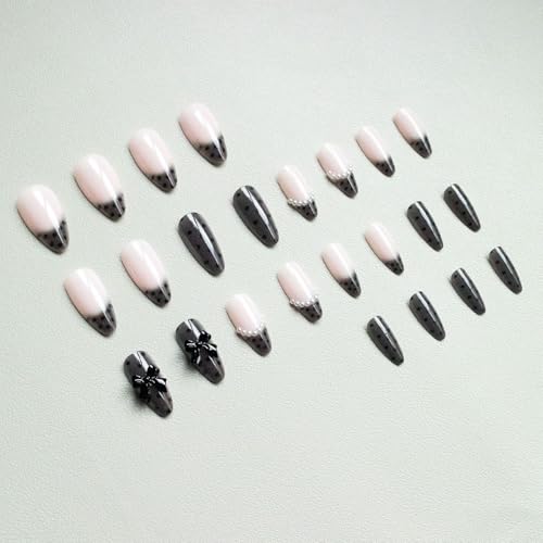 French Tip Press On Nails with Bow Design 24pcs