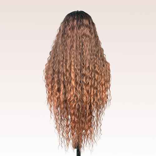 ZadaBelly 32 Inch Long Deep Curly Wavy Lace Front Synthetic Wig 13x4 T part HD Transparent Glueless Lace wig Heat Resistant Fiber Pre Plucked Hairline with Baby Hair for Women