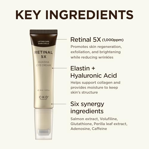 CKD Retinal 5X Gua Sha Eye Cream - Anti-Aging Eye Moisturizer for Wrinkles, Dark Circles & Puffiness ? Firming & Hydrating Under Eye Treatment with Retinal & Collagen. Korean Skincare. 1.01 fl oz.