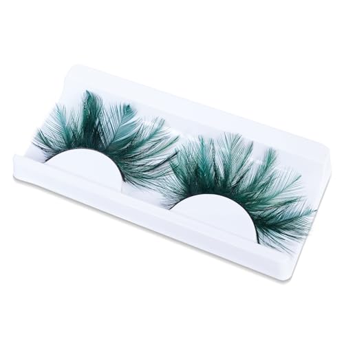 Halloween Feather Eyelashes Cosplay, AMilHiTon Faux Mink | Green Extra Long Feather Eyelashes for Dance Halloween Costume Parties Festivals