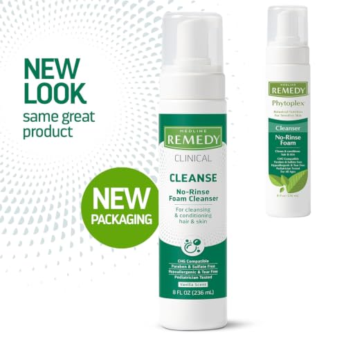 Medline Remedy 8 fl oz No-Rinse Foam Cleanser Vanilla Scent for Face, Body & Hair (Hydrating, Paraben/Sulfate Free)