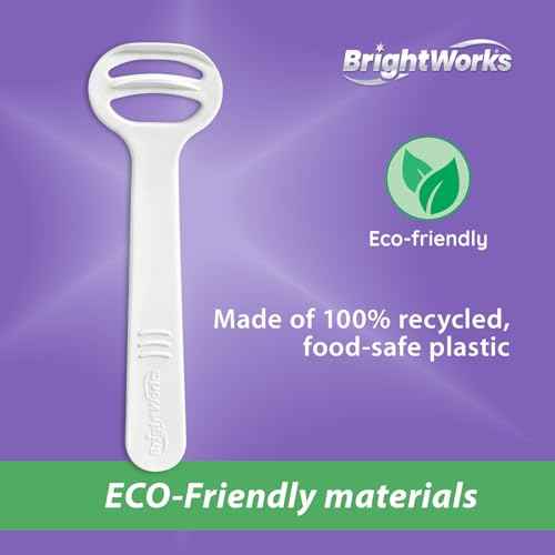 Brightworks Disposable Tongue Scraper for Adults ? 96 Count Hygienic Tongue Cleaner for Fresh Breath ? Recycled Plastic, Curved Design Tongue Cleaner ? Travel-Friendly