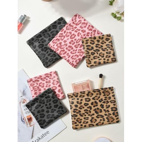 2 Leopard Leather Small Makeup Pouches Set for Women,Cosmetic Accessories,Waterproof and Portable Cosmetic Bags,Self-closing,No Zipper, Aesthetic Storage Pouch,Lipstick for Purse, Brown