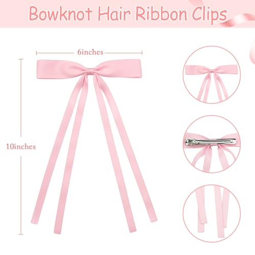 Ayesha Pink Hair Bows Clips Pink Coquette Bow Hair Ribbon Bowknot with Long Tail Pink Bows Barrettes Hair Accessories for Women Girls 4PCS